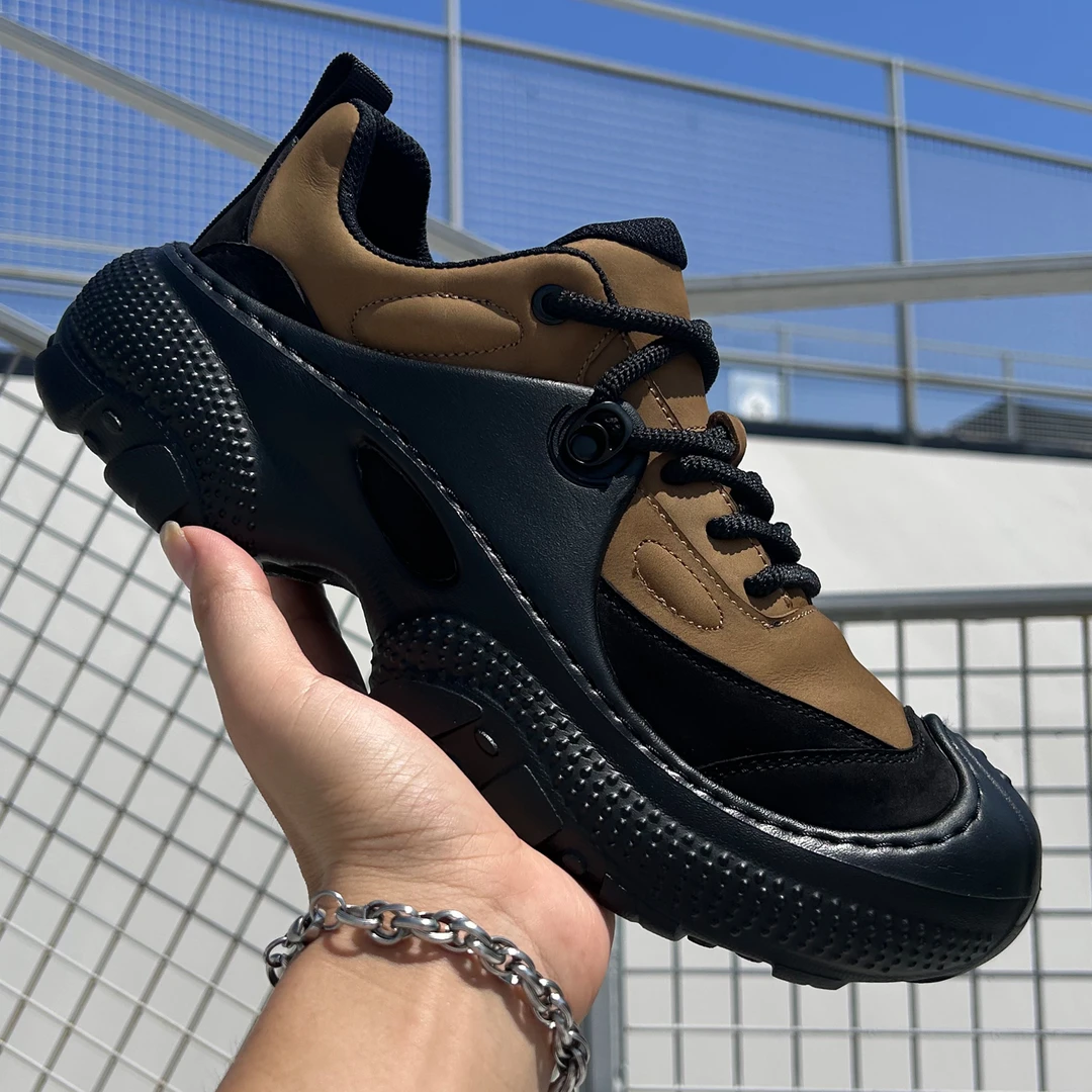 2025秋季新款时尚个性轻便软底男士真皮运动休闲鞋复古系带户外鞋