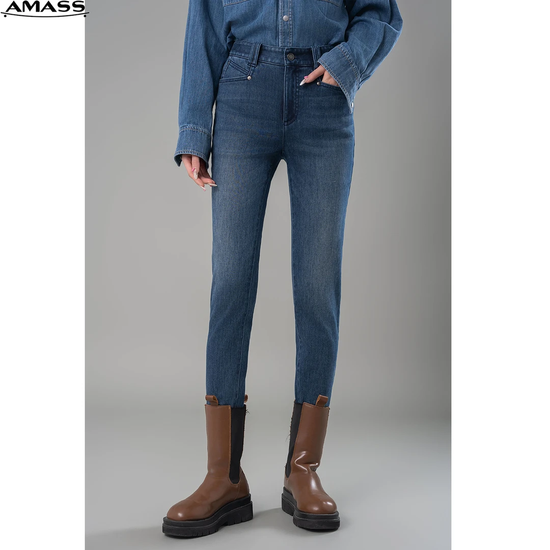 AMASS/阿玛施秋冬新款百搭时尚加绒显瘦修身高腰牛仔裤女 5100541
