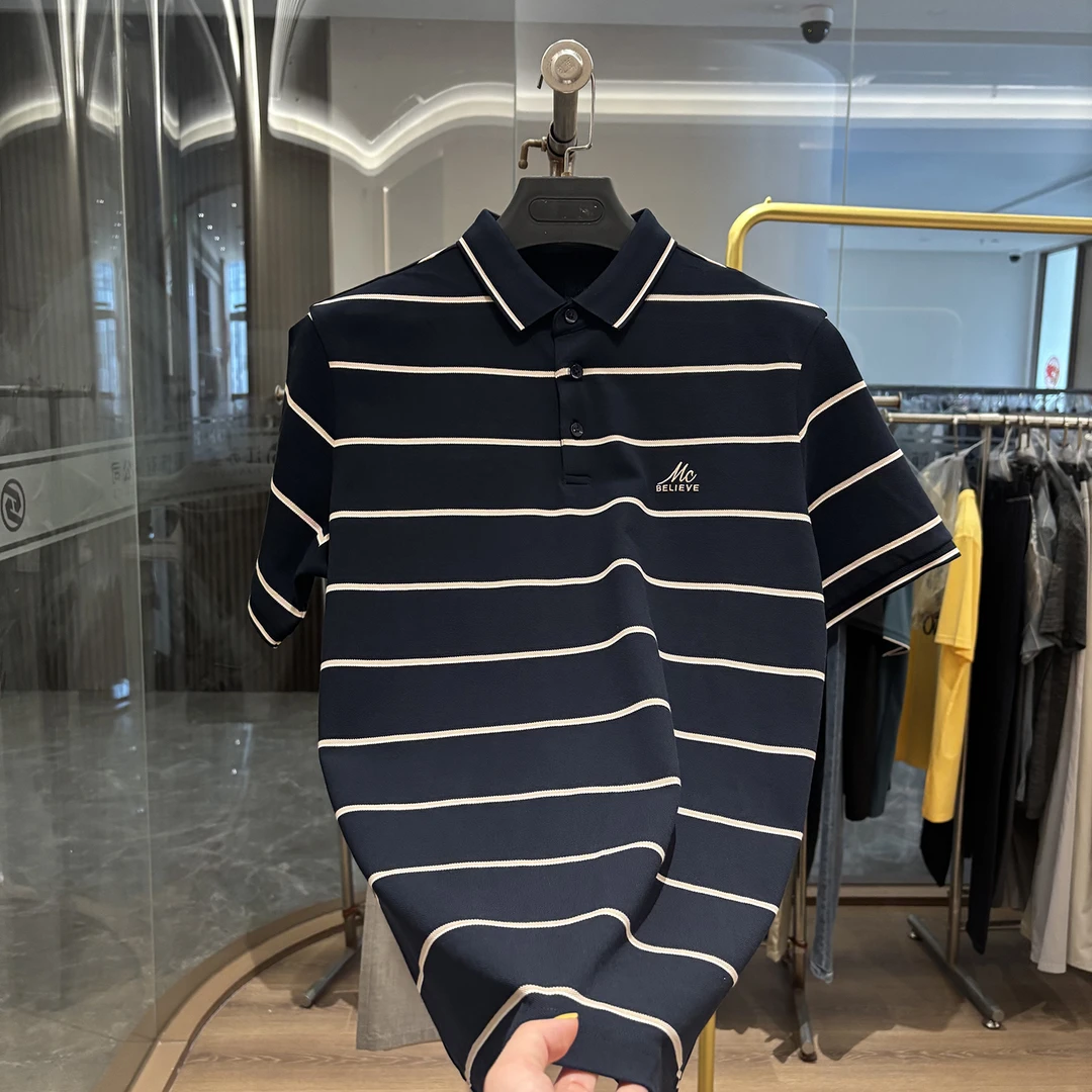 【H家】98棉！经典条纹！夏季新款时尚透气珠地棉翻领短袖POLO衫男款
