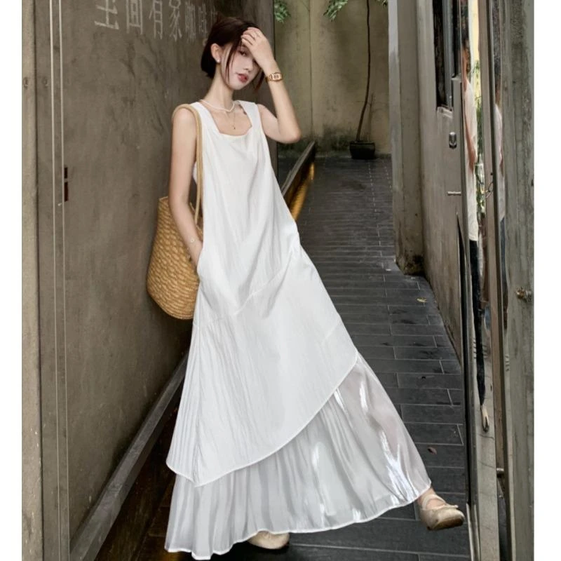 法芬图白色气质吊带连衣裙女士轻奢高级感夏季2025新款简单大方无
