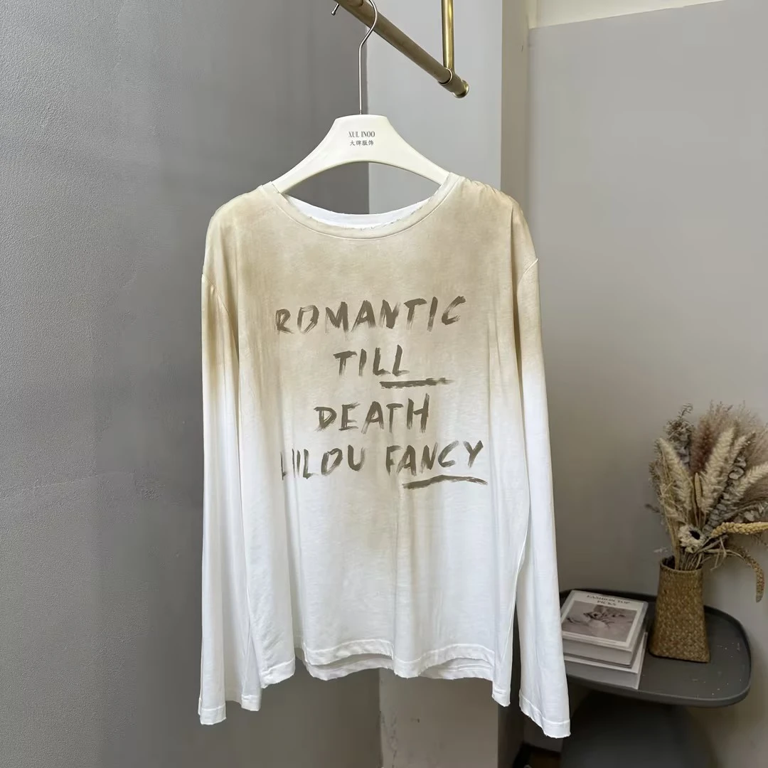 丨秋冬新款白色圆领渐变字母印花百搭时尚套头卫衣 5463