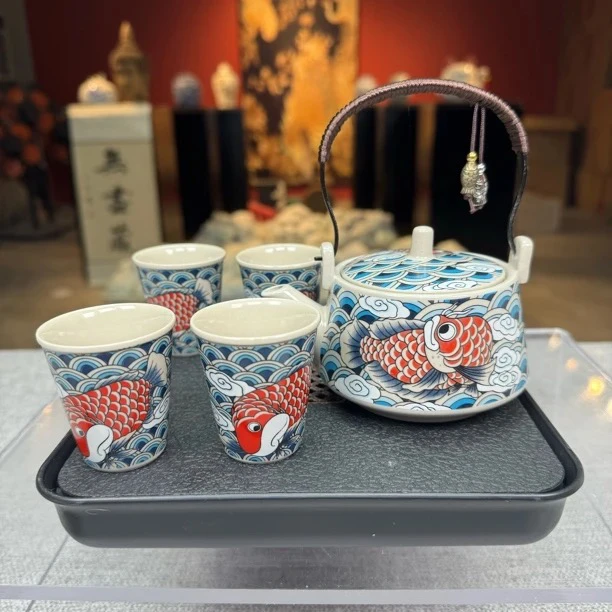 鲤鱼提梁壶一壶四杯加茶盘lm