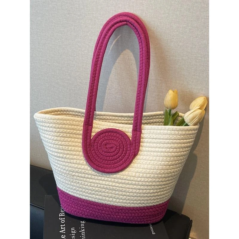 大容量编织包包女2025新款夏季单肩托特包海边度假沙滩草编菜篮子