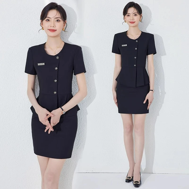 高端短袖西装套装女夏季职业气质美容院珠宝店工作服酒店前台工装