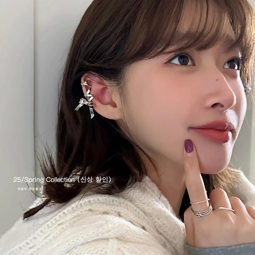 铜合金耳饰 甜酷风蝴蝶结金属耳夹女无耳洞高级感耳骨夹耳环耳饰