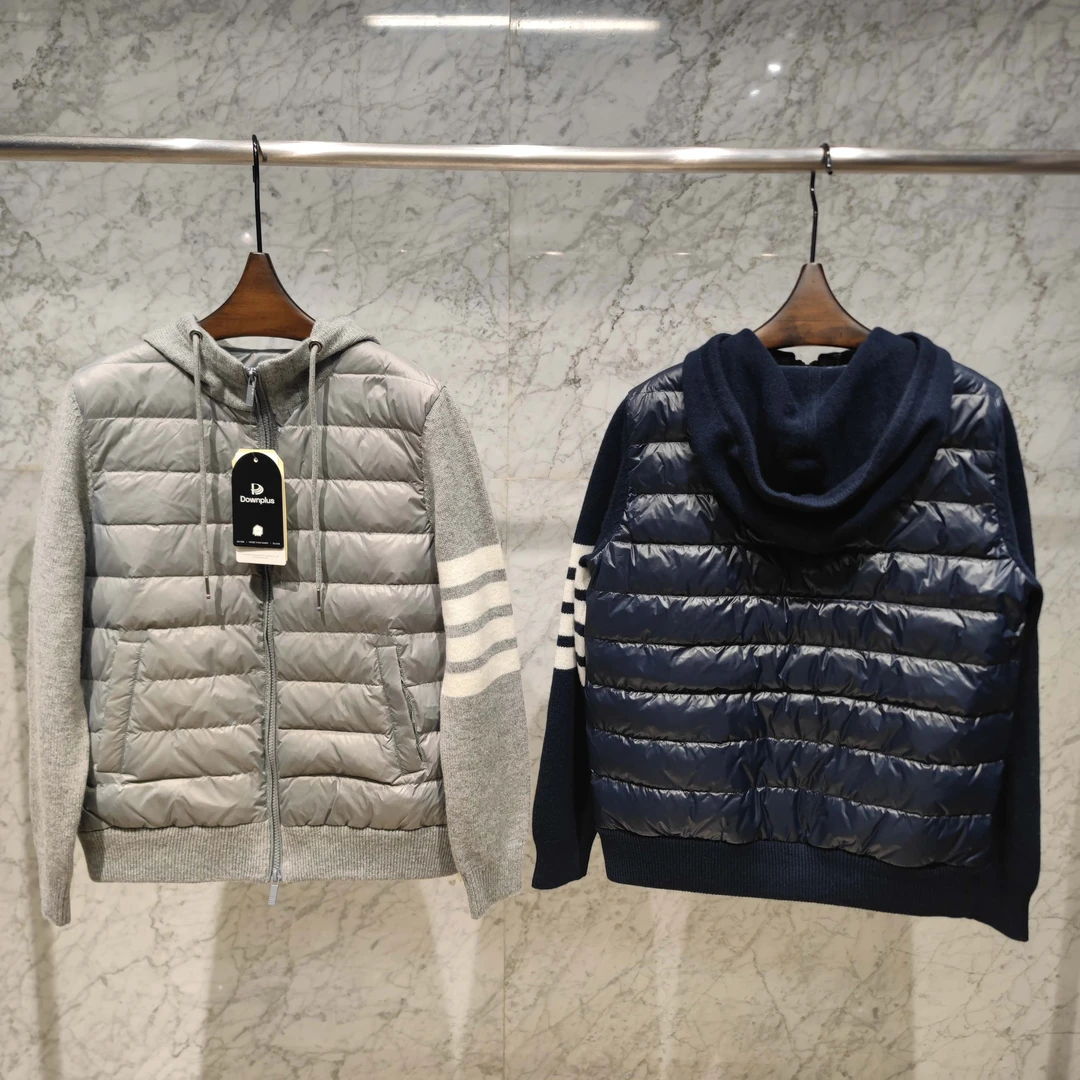 针织拼接连帽轻薄羽绒服