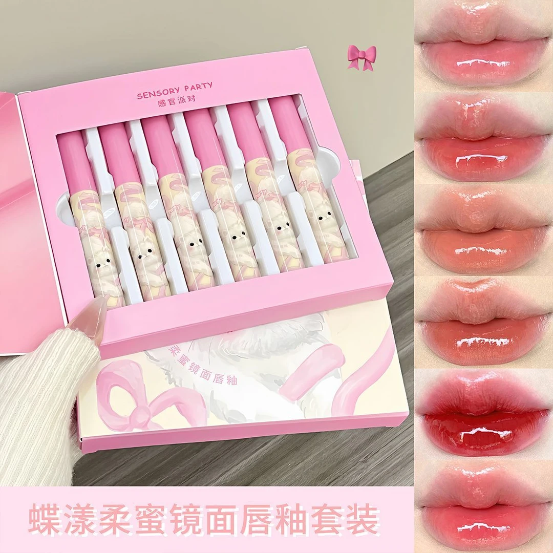 小萌猫6支装！可爱镜面唇釉套装素颜韩系口红套盒不沾杯显白学生党