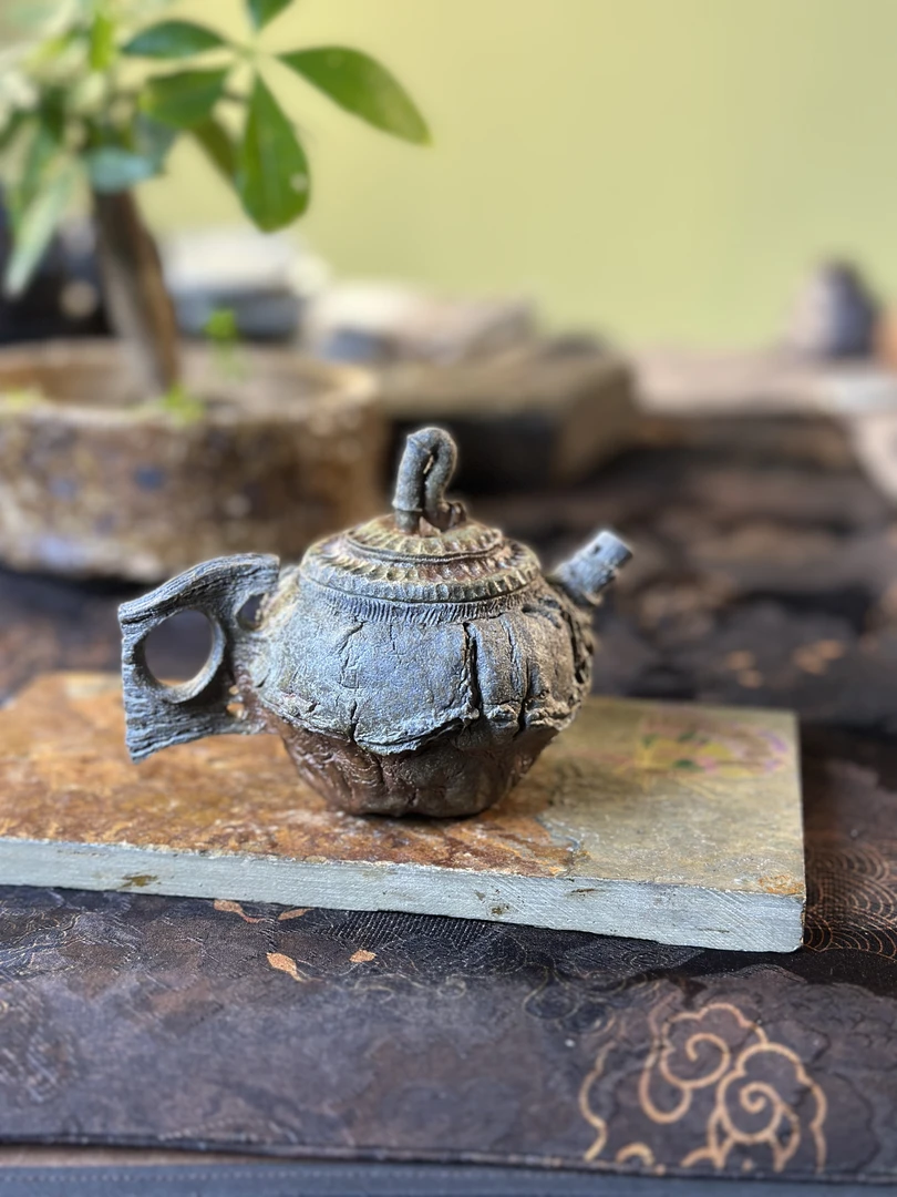 石谷 柴烧壶手工雕刻陶泥壶