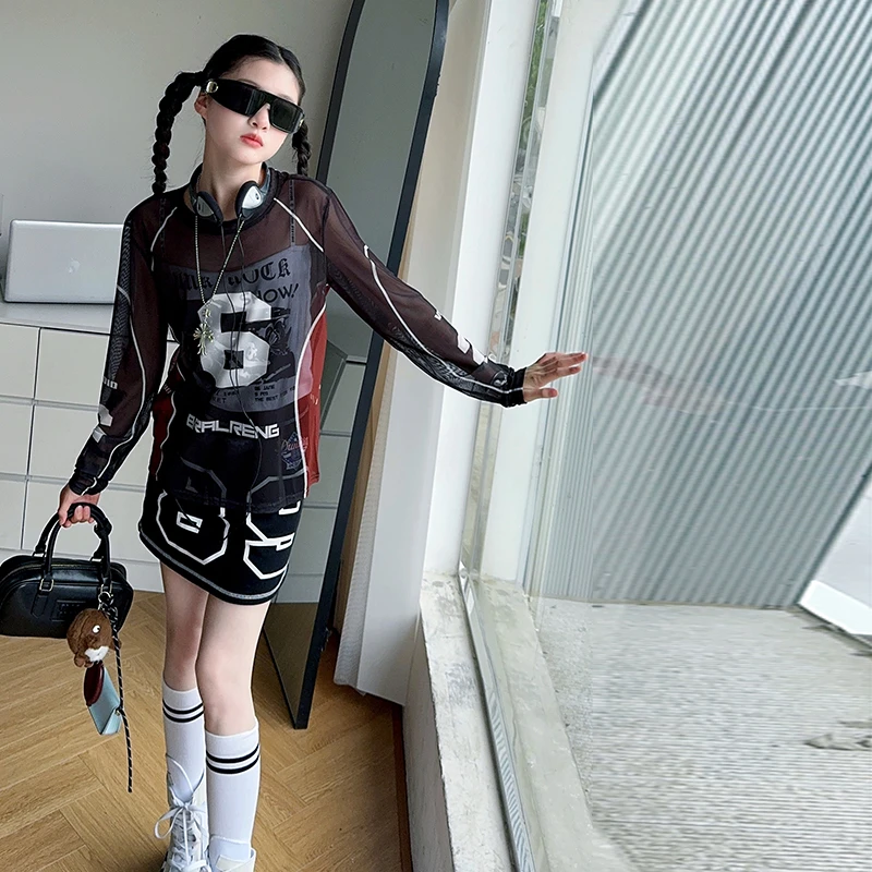 【酷哒仔】女童美式潮酷范防晒衣三件套装2025夏季中大童防晒服套装