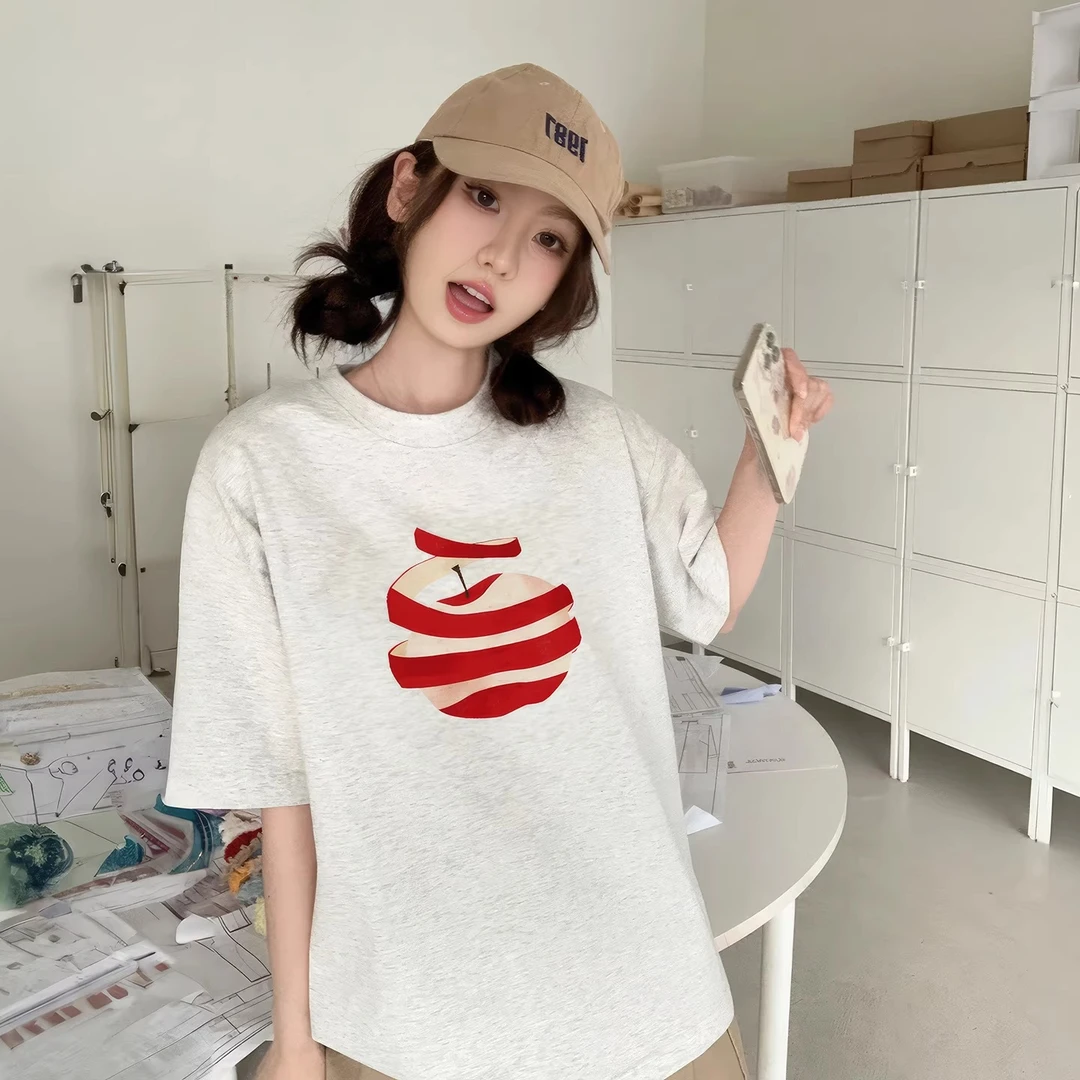 白灰色t恤短袖女2025新款纯棉半袖宽松韩版慵懒风夏日漂亮小上衣