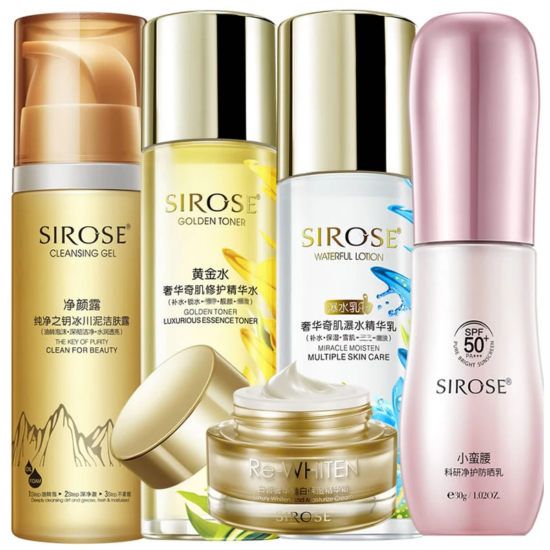 SIROSE白皙奢华奇肌瀑水精华乳+黄金水+洁面+面霜+科研净护防晒乳