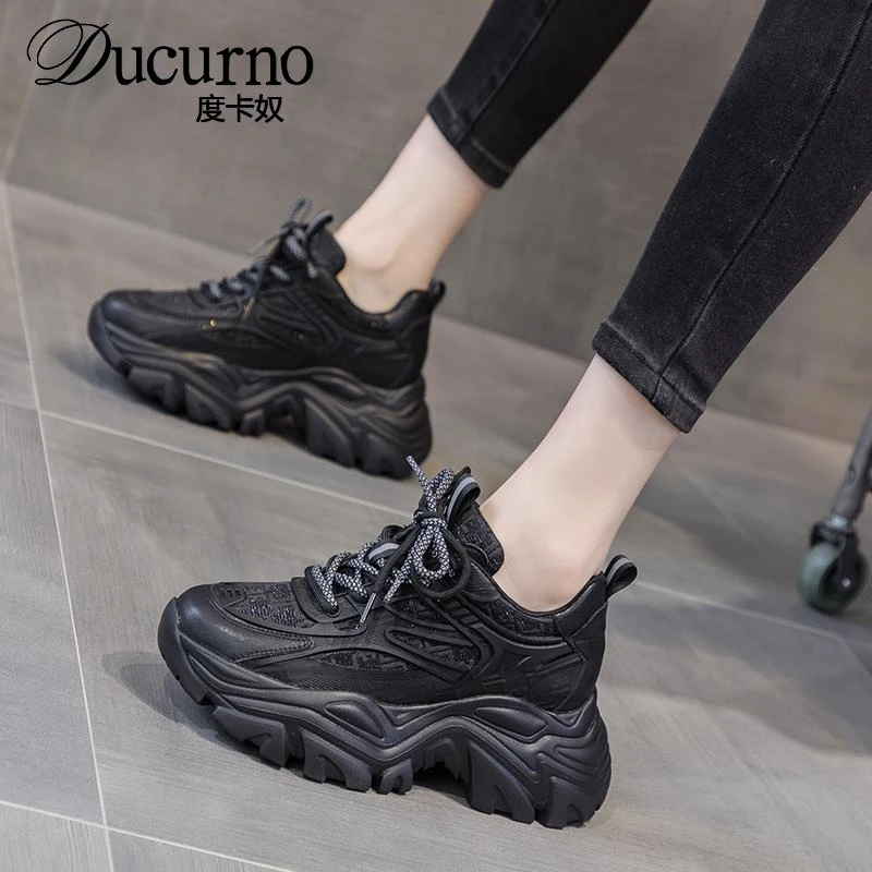 2025秋季新款ins超火爆款8cm内增高透气老爹松糕鞋厚底百搭运动鞋