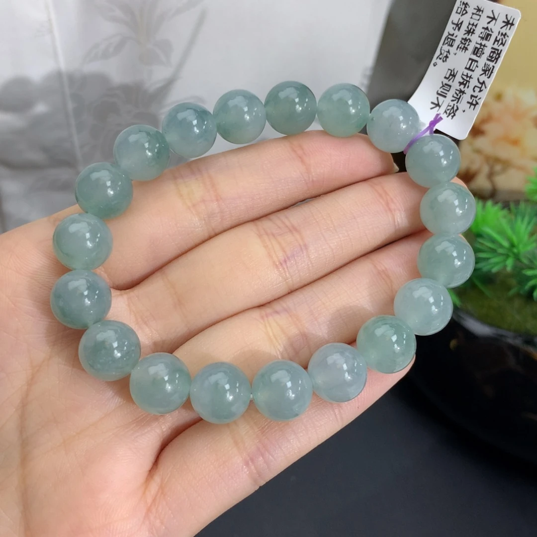 翡翠未镶嵌手串卡10冰润胶蓝飘花