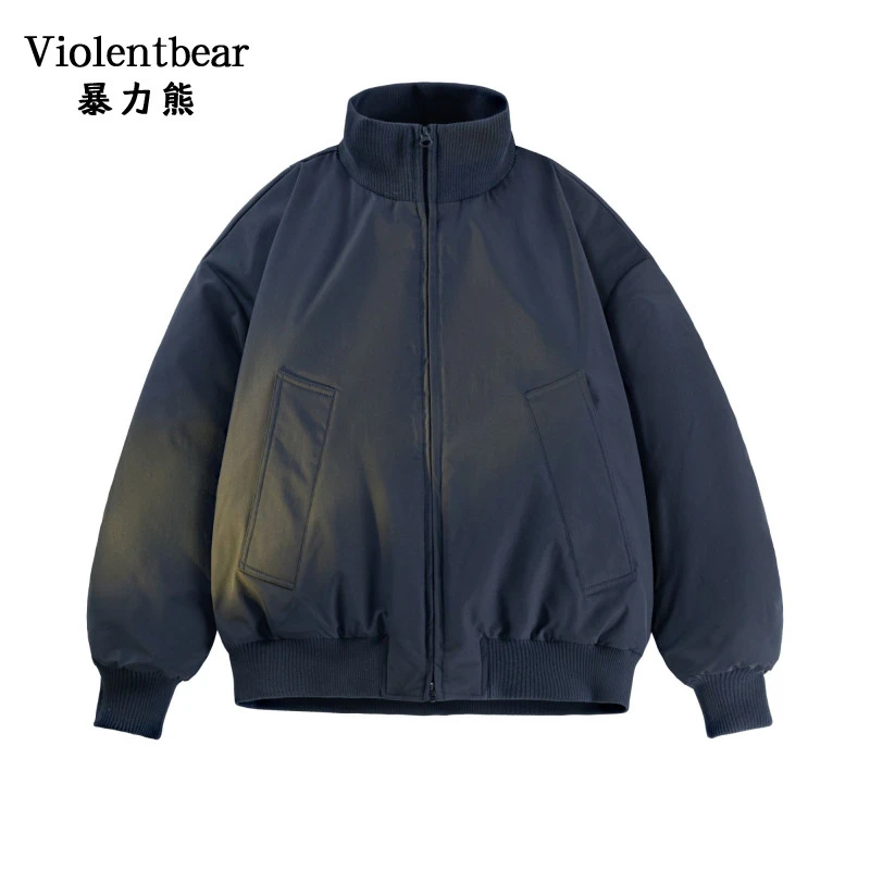 暴力熊2025潮流休闲百搭棉服纯色日系工装棉衣秋冬保暖立领外套男