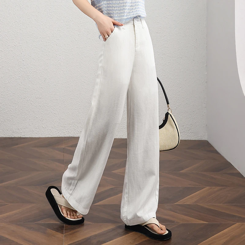白色裤子女夏薄款天丝阔腿裤2025年新款今年流行爆款亚麻直筒长裤
