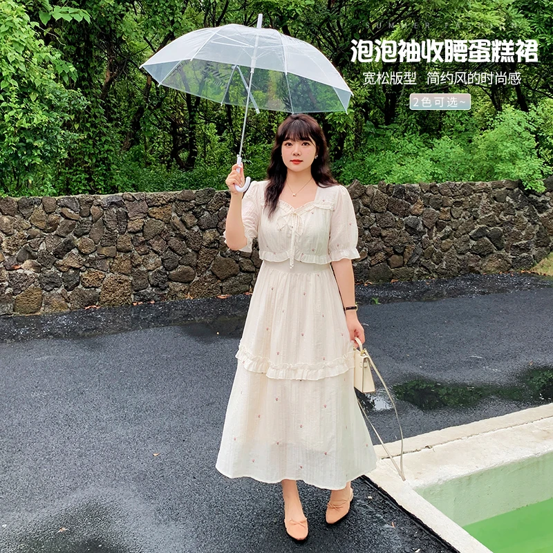 【涵胖胖推荐】清 夏季新款设计感泡泡袖收腰蛋糕裙-L237