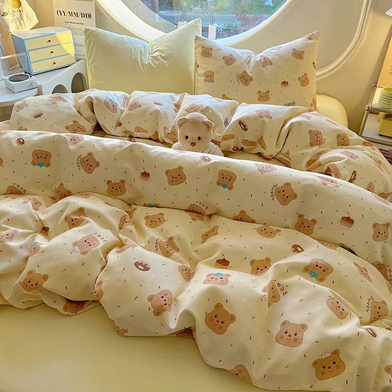 小清新时尚好看水洗棉双层纱床单被套四件套三件套家纺床上用品