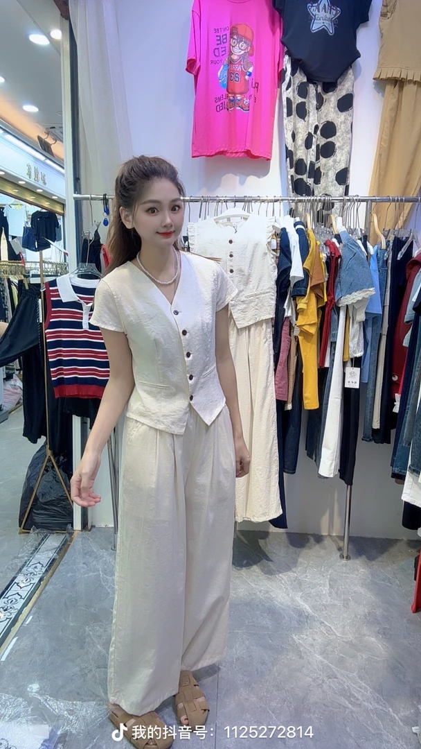 9992极简时尚修身阔腿裤套装套装