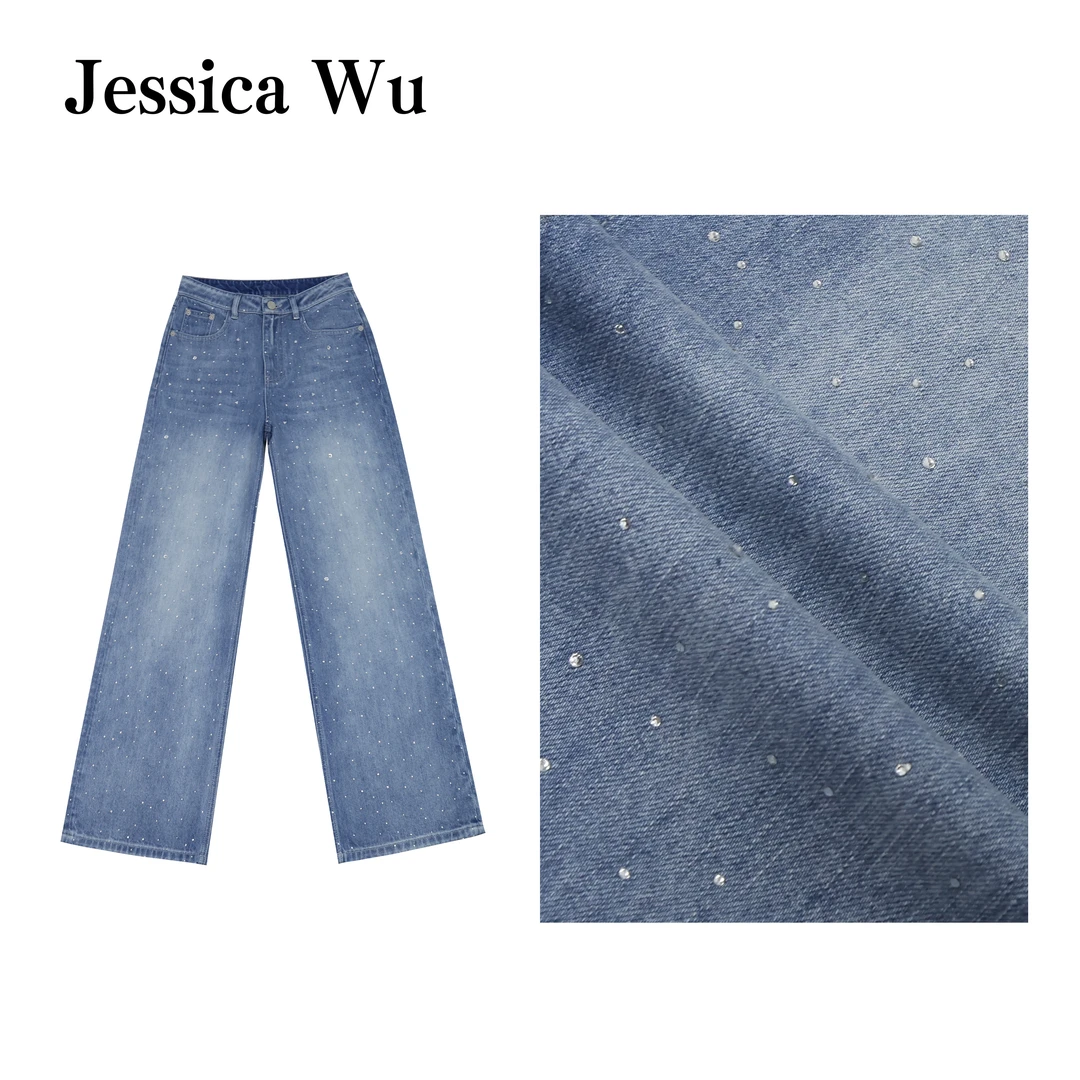 JESSICA WU满天星牛仔裤~土耳其进口石磨酵素双水洗烫钻牛仔长裤