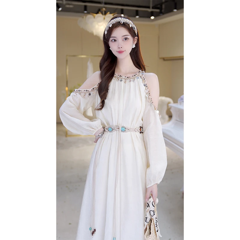 【北栀】【异域风情】挂脖亮片旅游风连衣裙812742