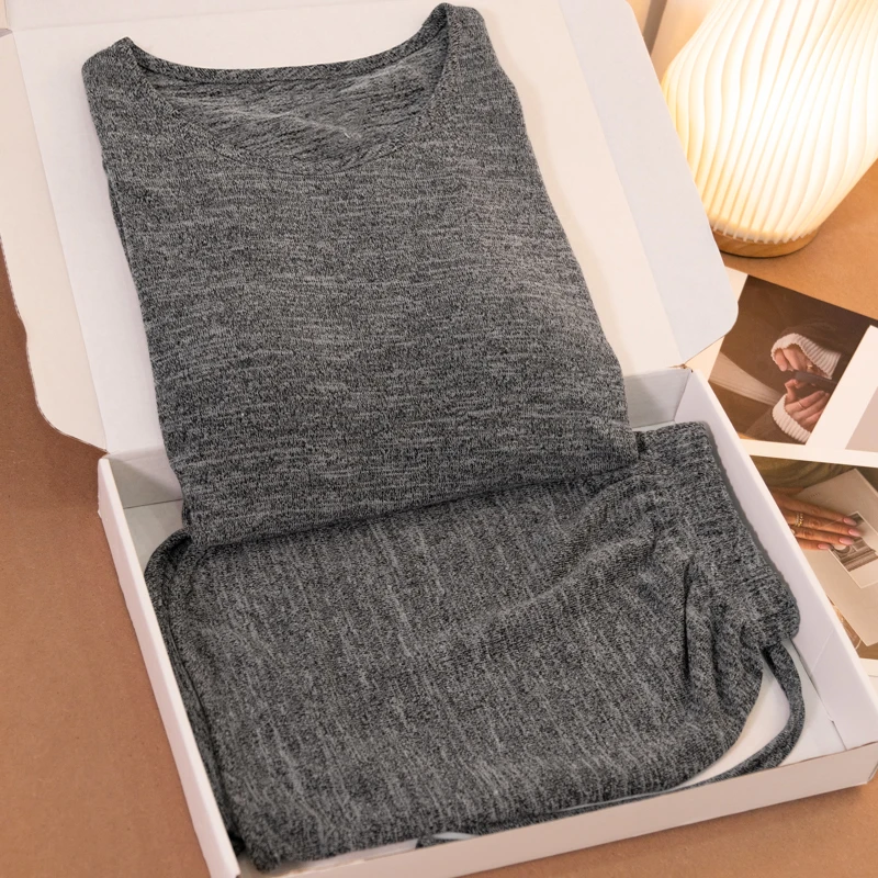 睡衣女夏季新款纯灰色圆领胸垫套头短袖短裤家居服两件套装-707