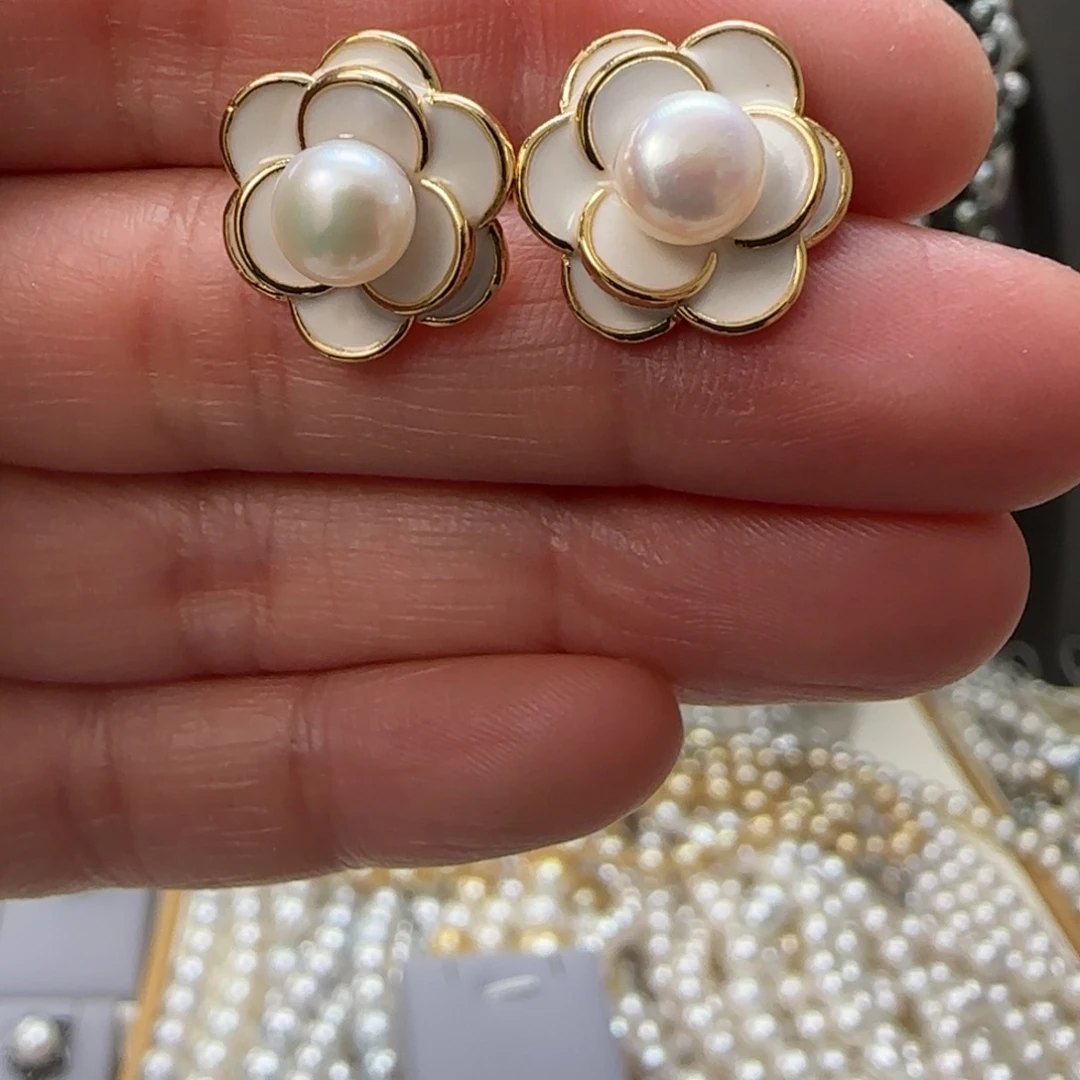 淡水珍珠耳饰银S925镶嵌