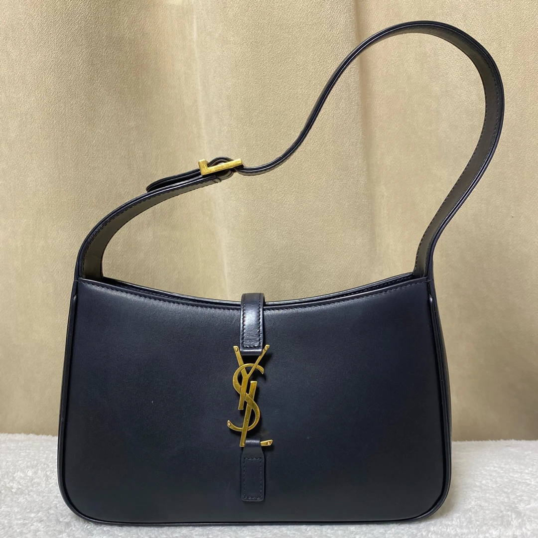 95新 YSL/圣罗兰 LE5A7 hobo 小号 黑金光面牛皮腋下包