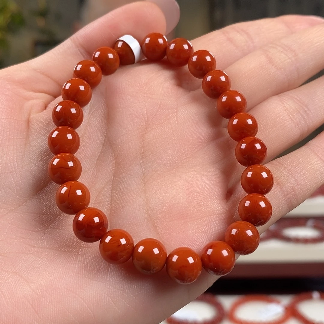 南红玛瑙未镶嵌手串原矿无胶8mm 柿子红瓦西满肉稀有