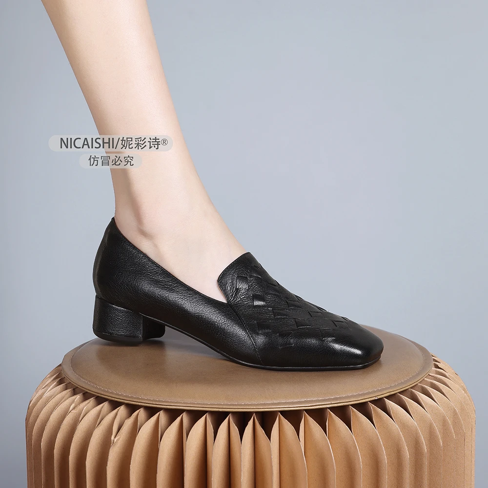 2025年新款法式中跟单鞋通勤圆头时尚气质职业女士粗跟工作鞋1267