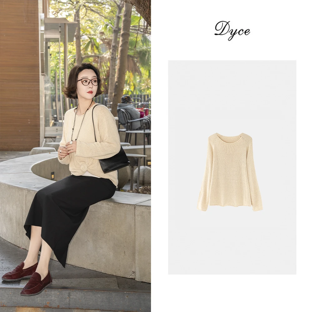 DYCE 和纸纱镂空长袖针织衫宽松套头罩衫LJMY2619