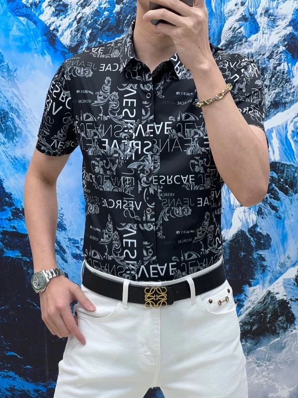 2025春夏时尚男士短袖高弹力无痕衬衫