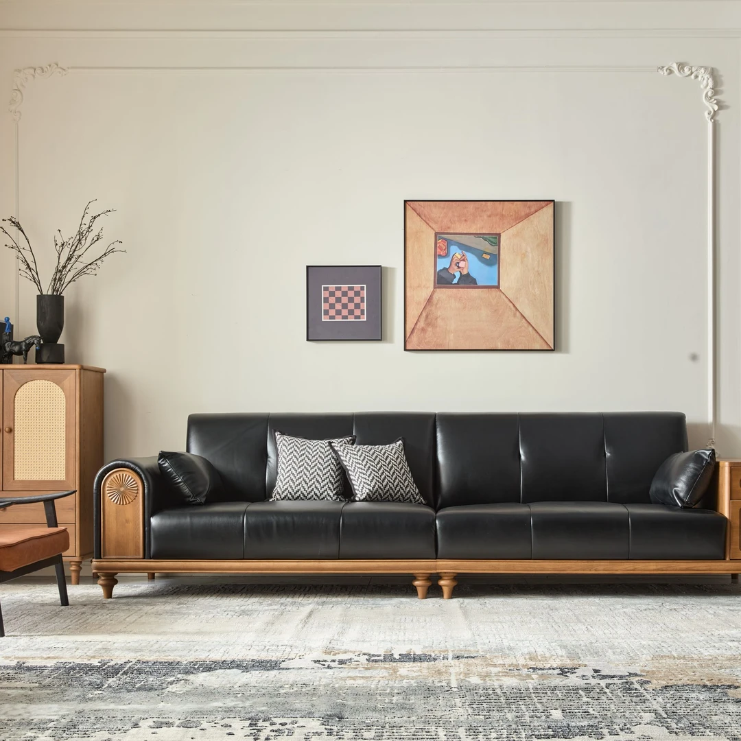 A103#中古风复古风皮艺沙发真皮沙发极简简约三人位