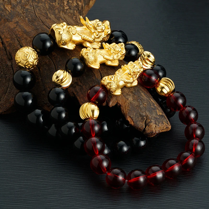 越南铜合金貔貅手链男女国风黑铜合金酒红仿铜合金貔貅手串珠饰品