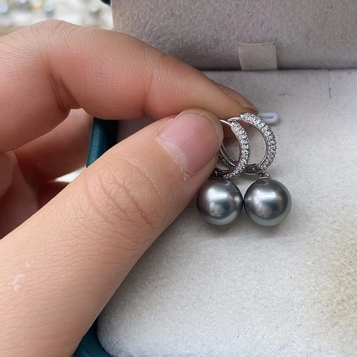 银S925镶嵌海水珍珠耳饰