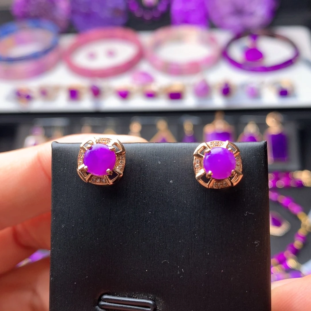 苏纪石（舒俱来）耳钉18K金镶嵌