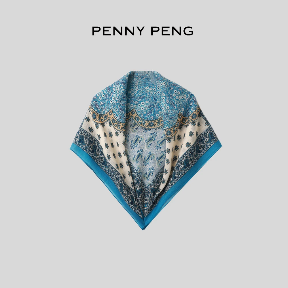 PENNYPENG 异域绮梦 氛围感雅致古典度假风羊毛印花方巾披肩围巾