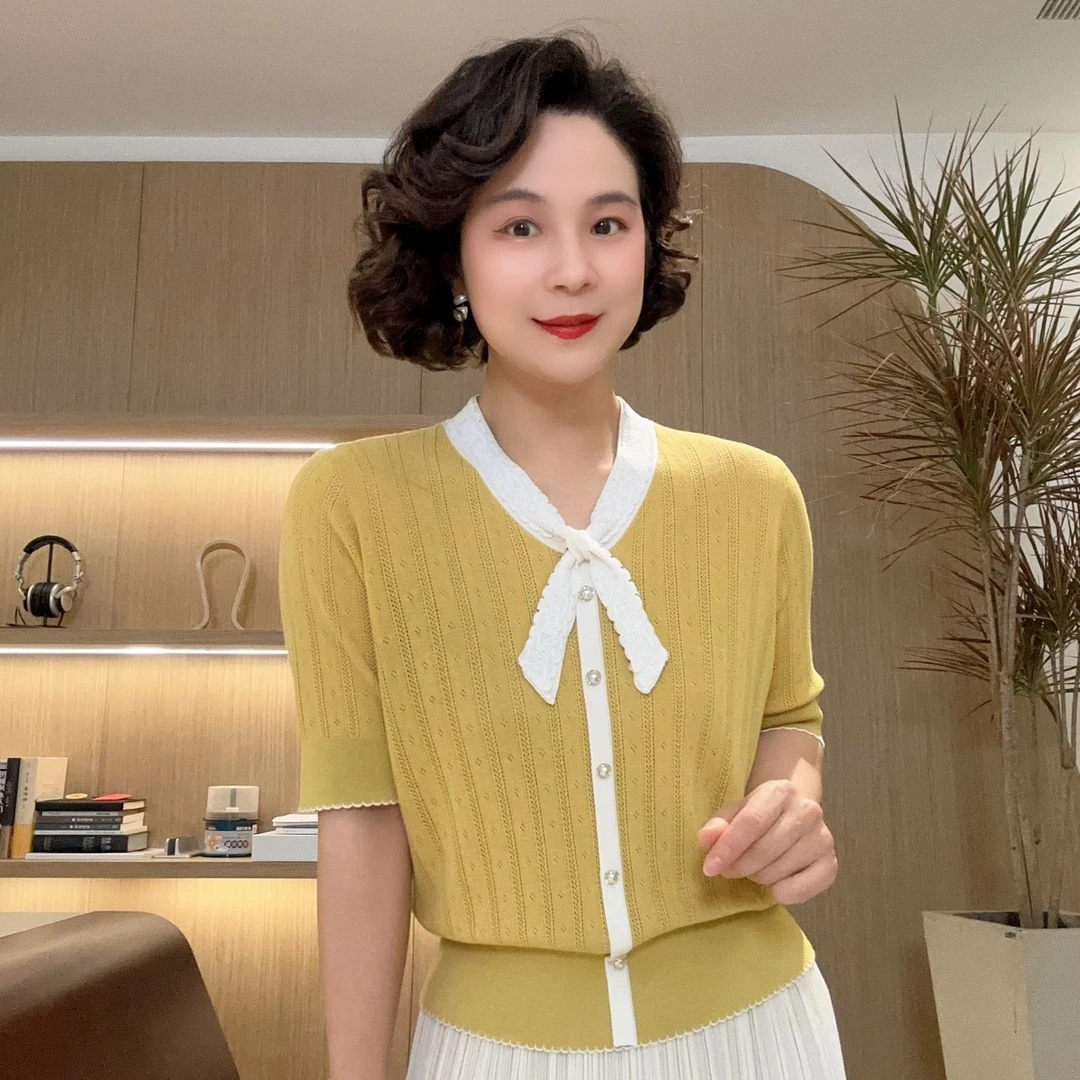 LVMU/吕木短袖飘带款针织上衣#DQ2480