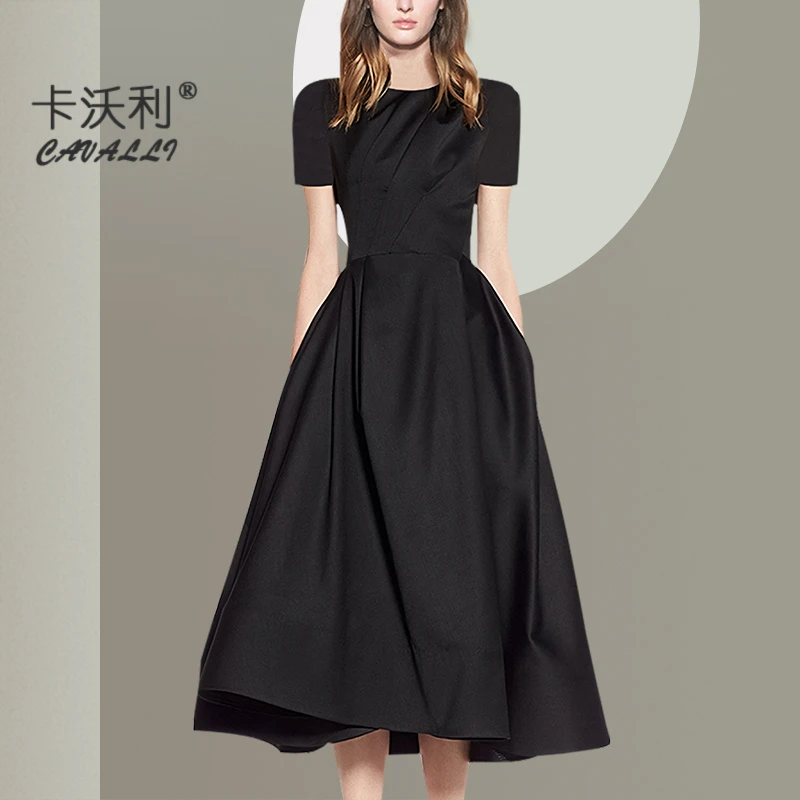 2025夏季修身名媛气质连衣裙中长裙子小礼服裙百搭高腰显瘦A字裙