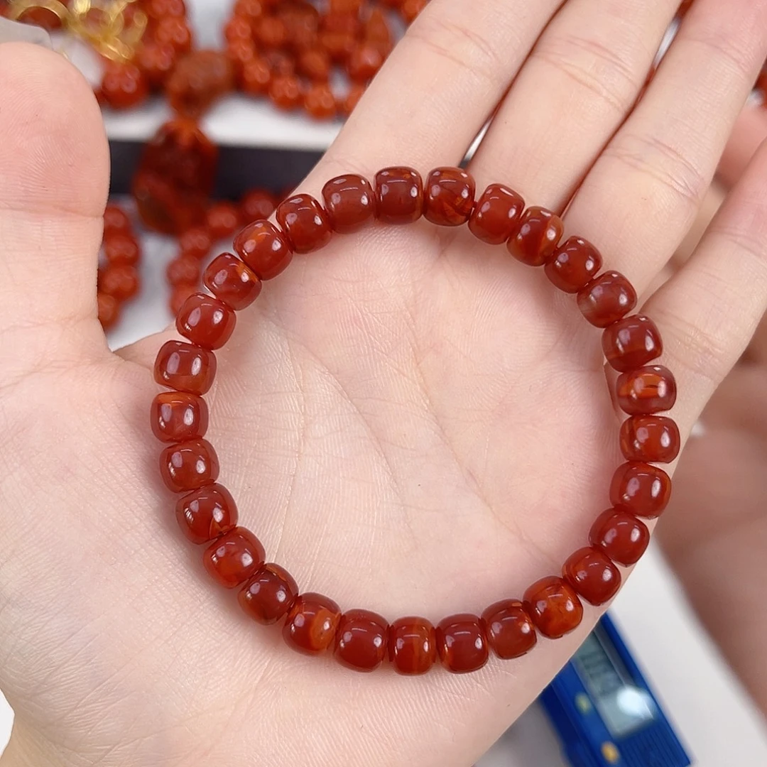 南红玛瑙未镶嵌瓦西牛血红火焰7mm老型手串