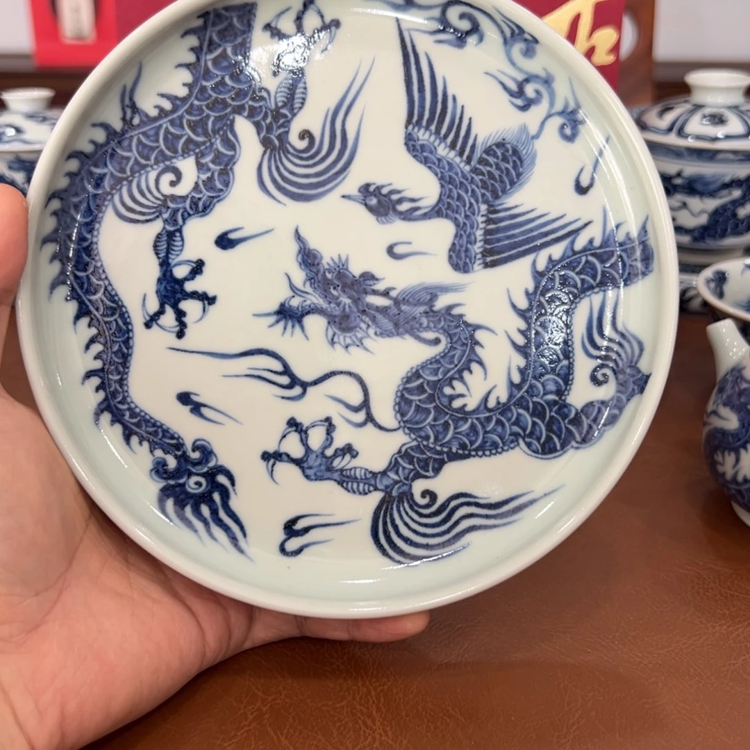 葳***绻手绘青花龙凤呈祥壶承