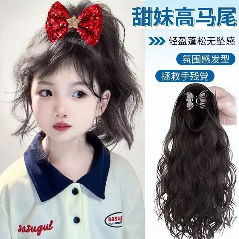 儿童小抓夹芭比卷蝴蝶结假发自然逼真女孩甜美发饰洋气短卷发马尾