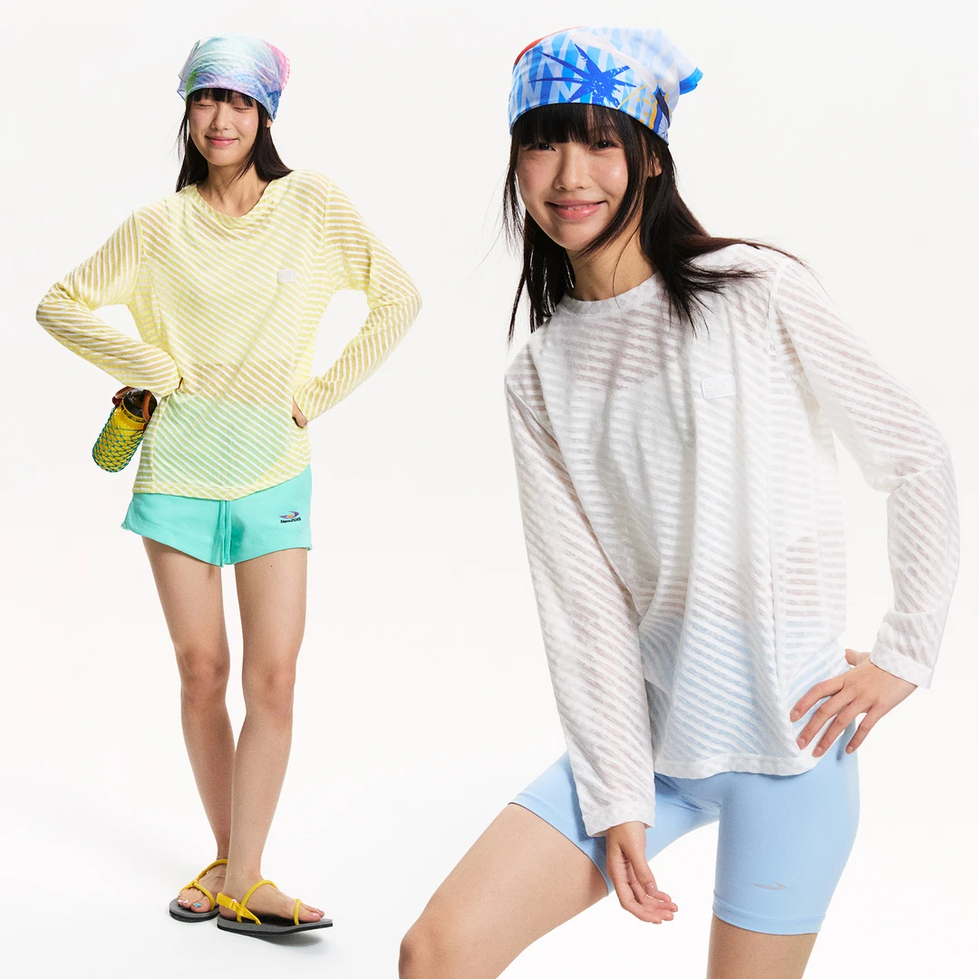 江南先生NewJNXS轻薄透气针织条纹空调罩衫女长袖T恤夏季JN52X24