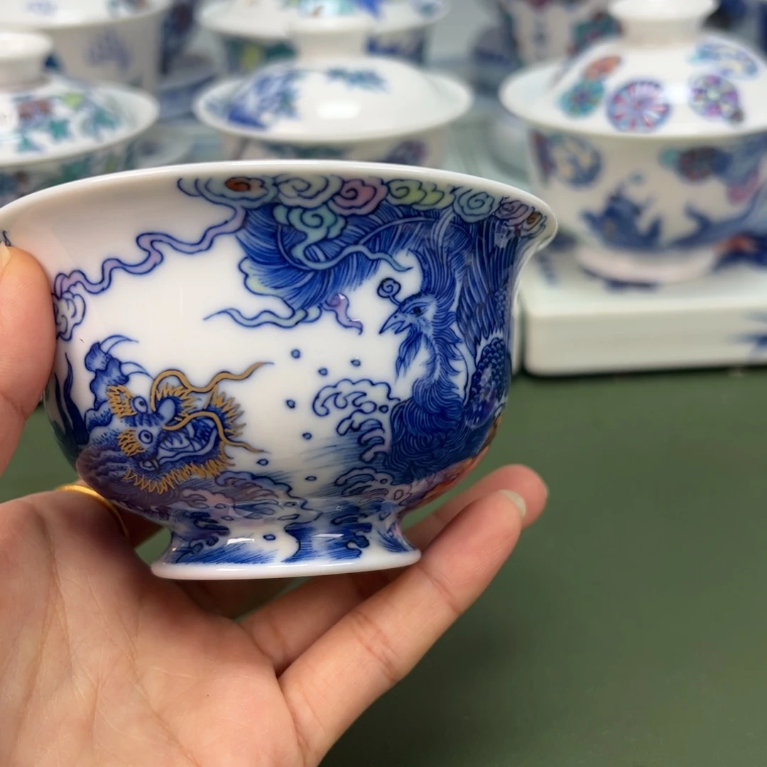 杯沐*景德镇纯手绘茶具预定龙凤压手杯