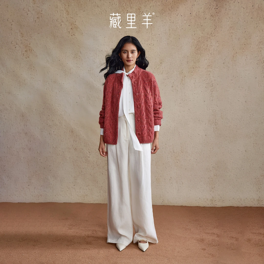 藏里羊【油画手工羊绒衫】艺术品油画半高领山羊绒开衫M1823