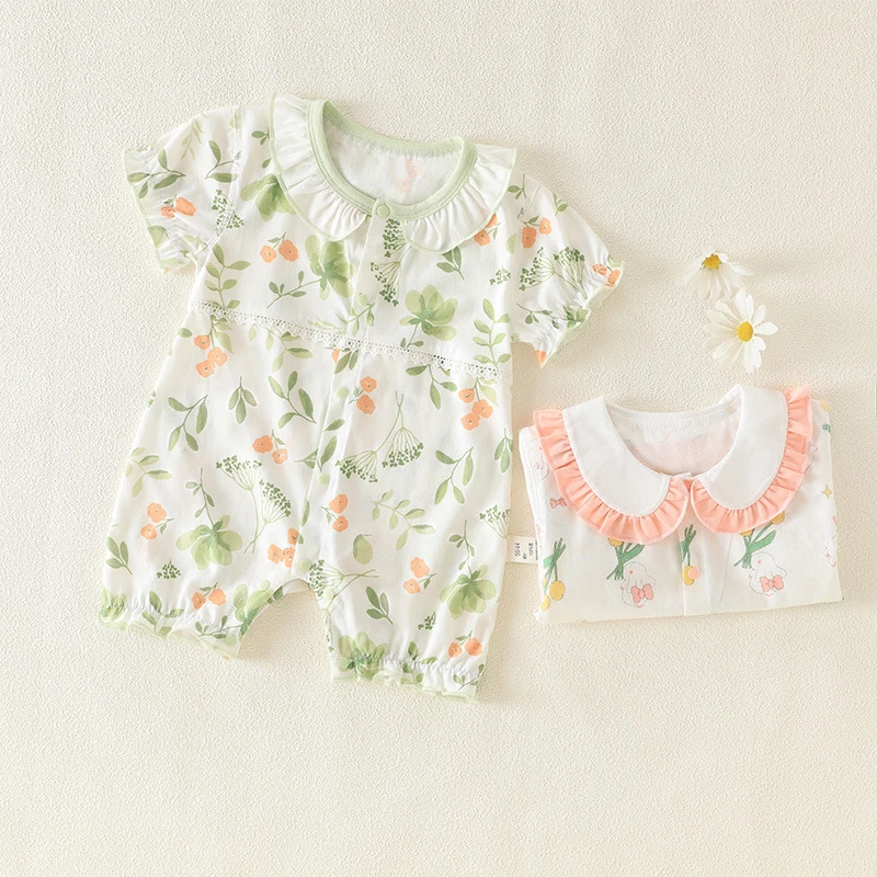 夏季新品婴儿连体衣 纯棉无骨婴儿短袖薄款A类女宝宝夏季衣服哈衣