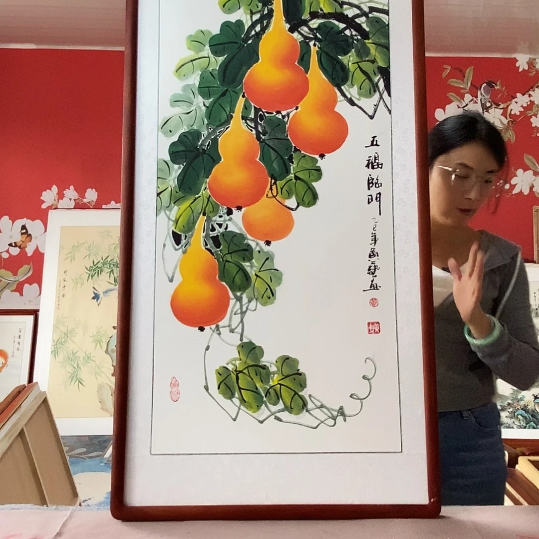 国画手写手绘国画作品带框包邮62✖️122