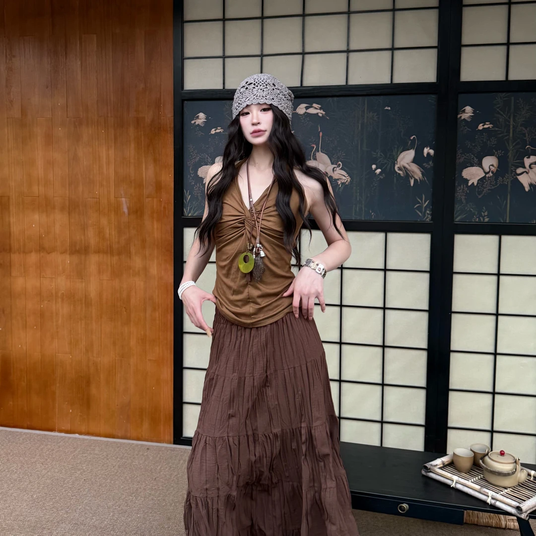 KUKUDEMI「棕榈」新款性感显瘦吊带背心修身挂脖绑带上衣夏季辣妹风