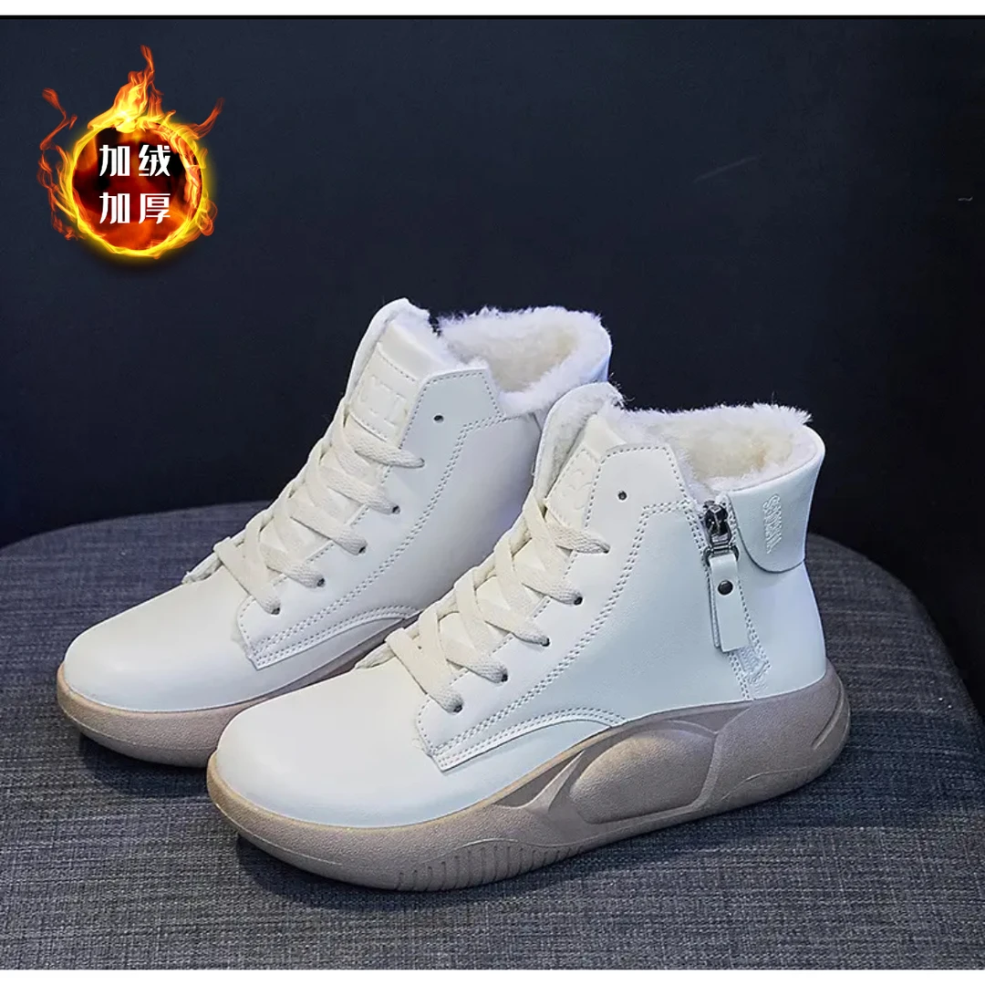 【加棉高帮摇摇鞋】女生秋冬新款皮面休闲高帮小白鞋板鞋RM5006-1