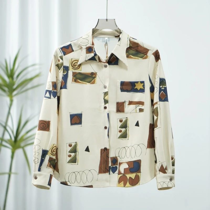 【诗M】O-628  女装春秋艺术抽象画衬衫花色2501079