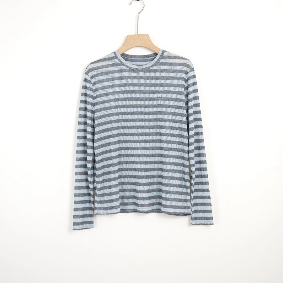 华人杰长袖针织衫条纹春秋季圆领毛针织衫百搭宽松型打底衫上衣